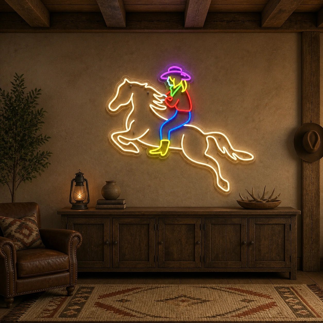 Cowgirl Riding Horse Vintage LED Neon Sign - Shineneon