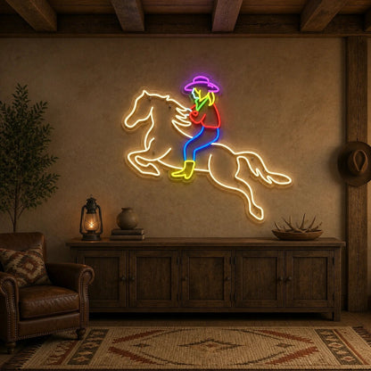 Cowgirl Riding Horse Vintage LED Neon Sign - Shineneon