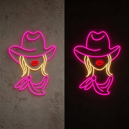 Cowgirl With Hat Vintage LED Neon Sign - Shineneon