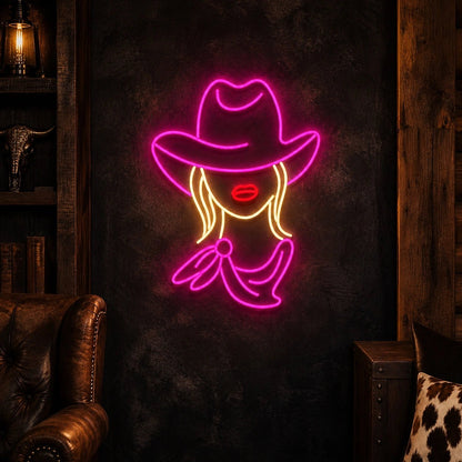 Cowgirl With Hat Vintage LED Neon Sign - Shineneon