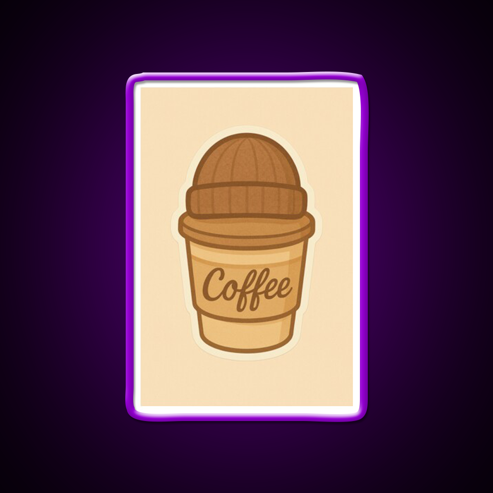 Cozy Coffee Cup With Beanie Cafe Led Neon Sign Espresso Bar Art Rgb Color