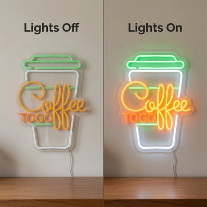 Cozy Coffee LED Neon Sign - 06 Day Night Comparison