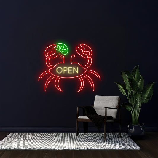 Crab Open Neon Sign