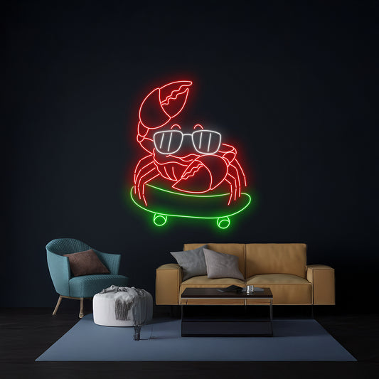 Crab Skateboarding Neon Sign