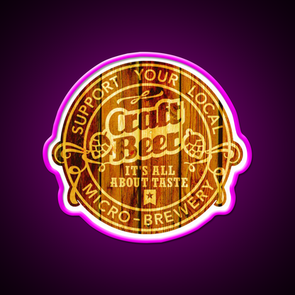 Craft Beer Emblem Wood Beer Bar Decor Led Neon Sign Rgb Color - Neon sign mounted on wall in room