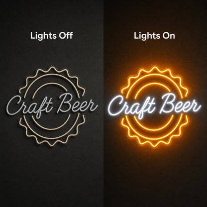 Craft Beer LED Neon Sign Home Garage Wall Decoration day and night comparison