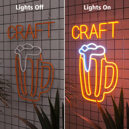 Craft Beer Wall Neon Sign LED Neon Sign day and night comparison
