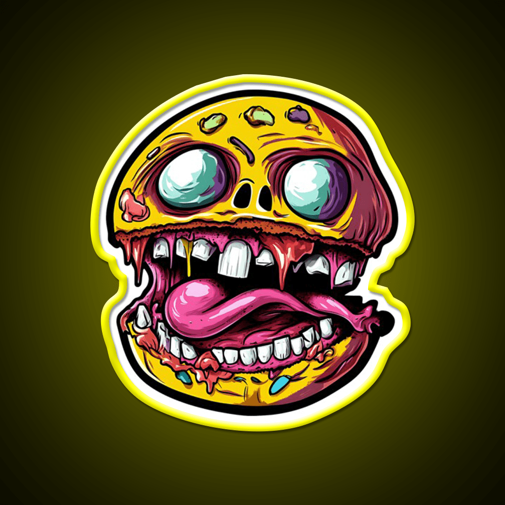 Crazy Burger Monster Art Snack Food Led Neon Sign Rgb Color - Shineneon