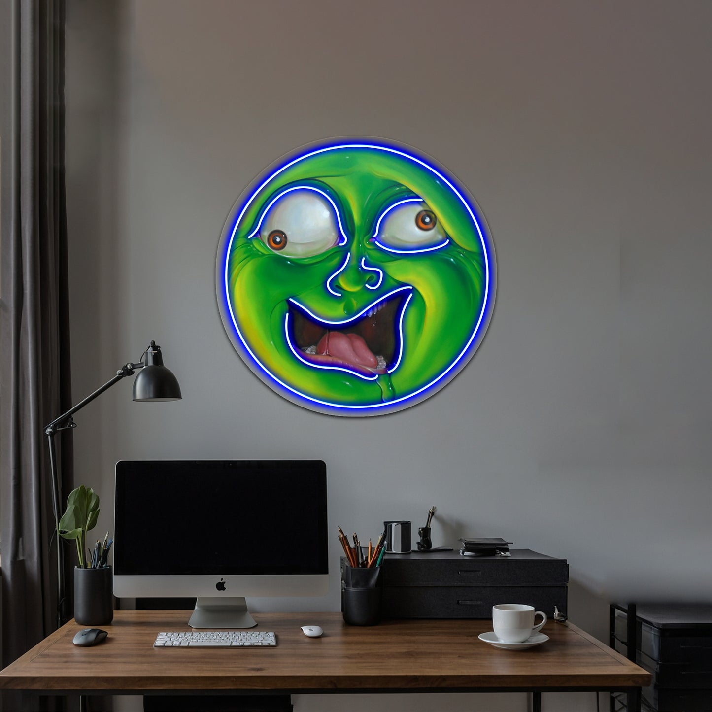 Crazy Green Face Artwork Business Led Sign