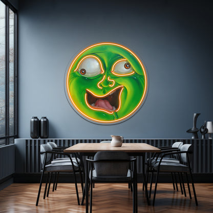 Crazy Green Face Artwork Business Led Sign