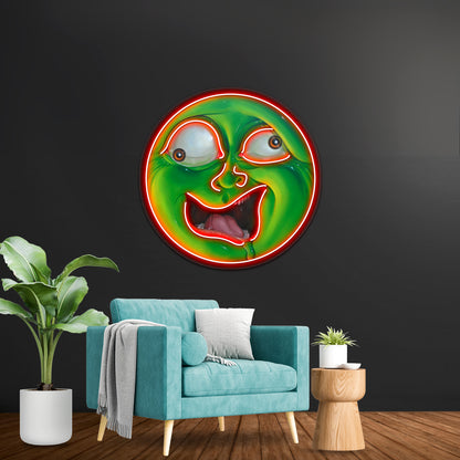 Crazy Green Face Artwork Business Led Sign