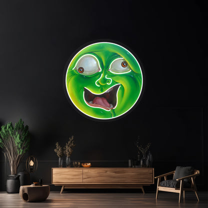 Crazy Green Face Artwork Business Led Sign