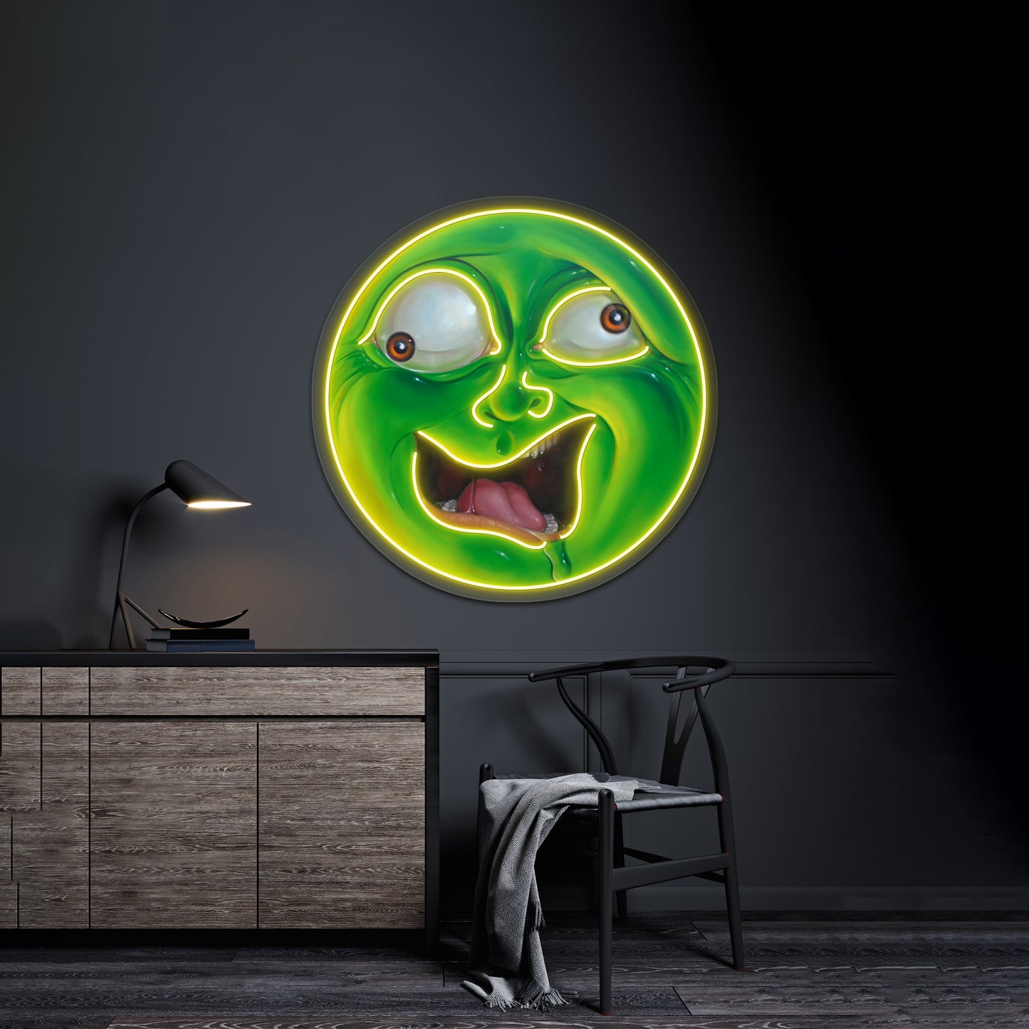 Crazy Green Face Artwork Business Led Sign