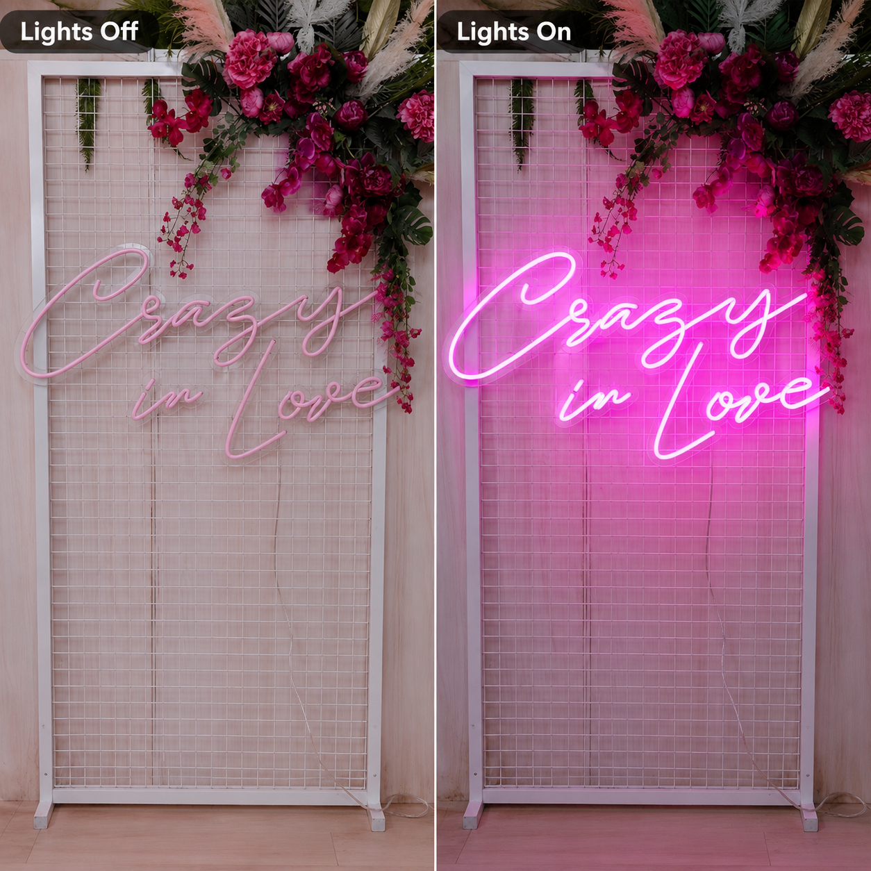 Crazy In Love LED Neon Sign Wall Neon Sign - 06 Day Night Comparison