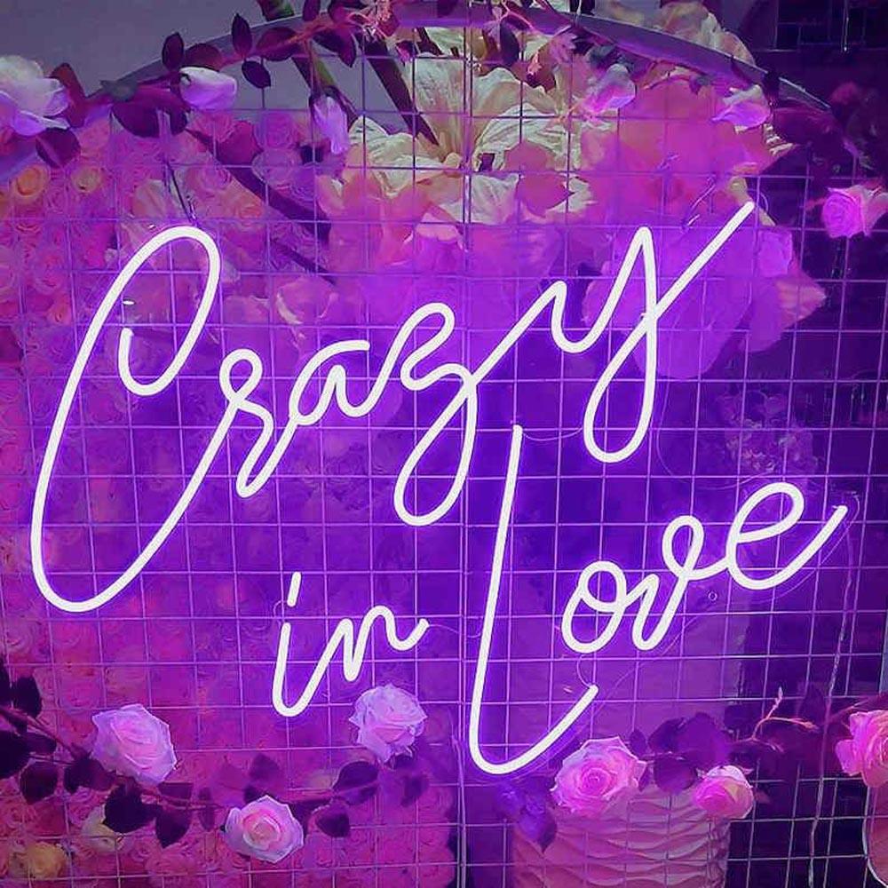 Crazy In Love Led Neon Sign White On Purple Handwritten Wedding Party Decor | Shineneon