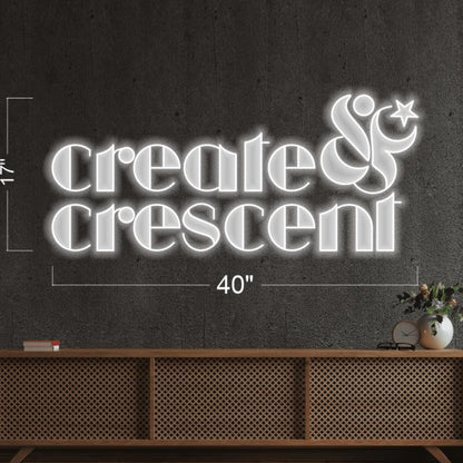 Create Crescent White Led Neon Sign With Star Motif For Creative Spaces | Shineneon