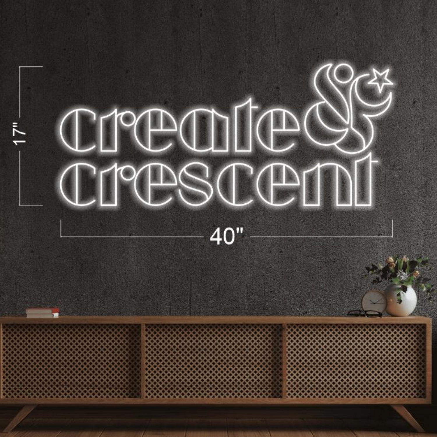 Create Crescent White Led Neon Sign With Star Motif For Creative Spaces | Shineneon