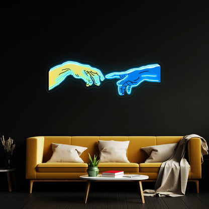 Creation Of Adam In Blue And Yellow Artwork Business Led Sign - Shineneon