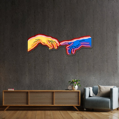 Creation Of Adam In Blue And Yellow Artwork Business Led Sign - Shineneon