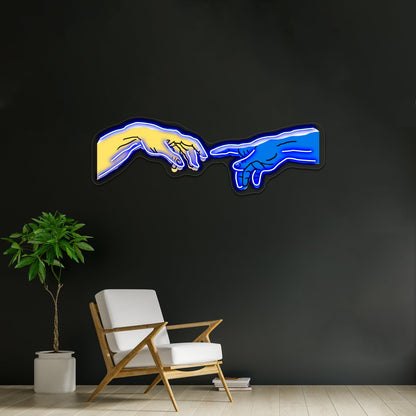 Creation Of Adam In Blue And Yellow Artwork Business Led Sign - Shineneon