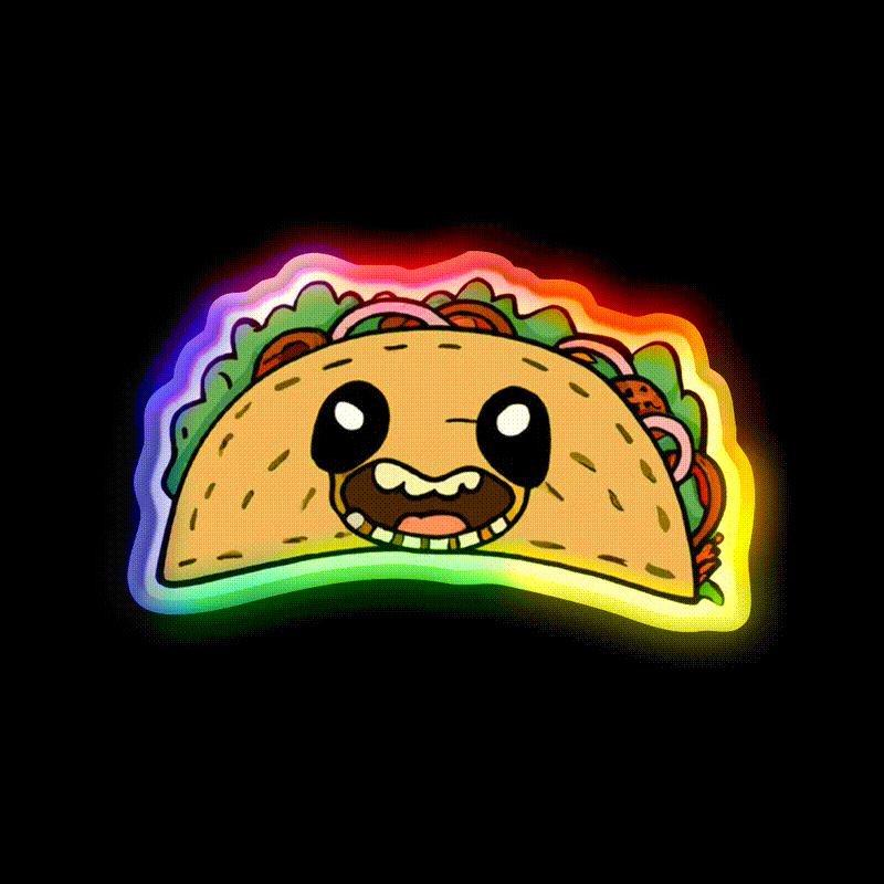 Creepy Smiling Taco Face Taco Led Neon Sign Mexican Food Sign Rgb Color