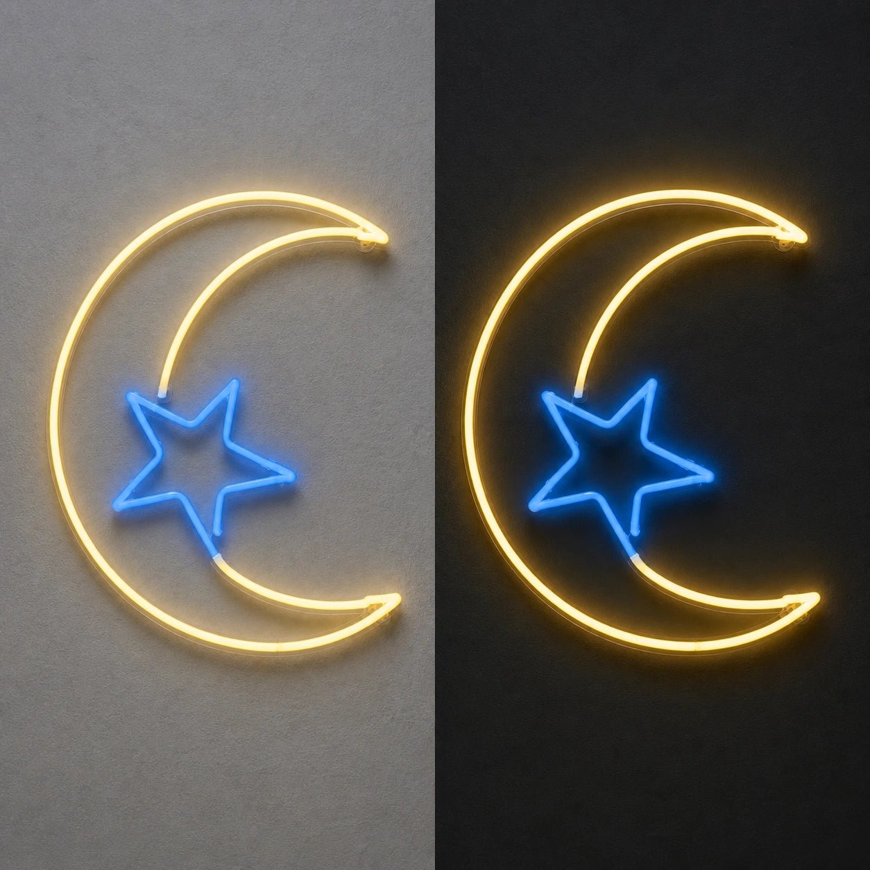 Crescent Moon Center Star Vintage LED Neon Sign - Shineneon