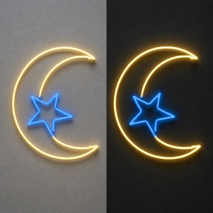 Crescent Moon Center Star Vintage LED Neon Sign - Shineneon