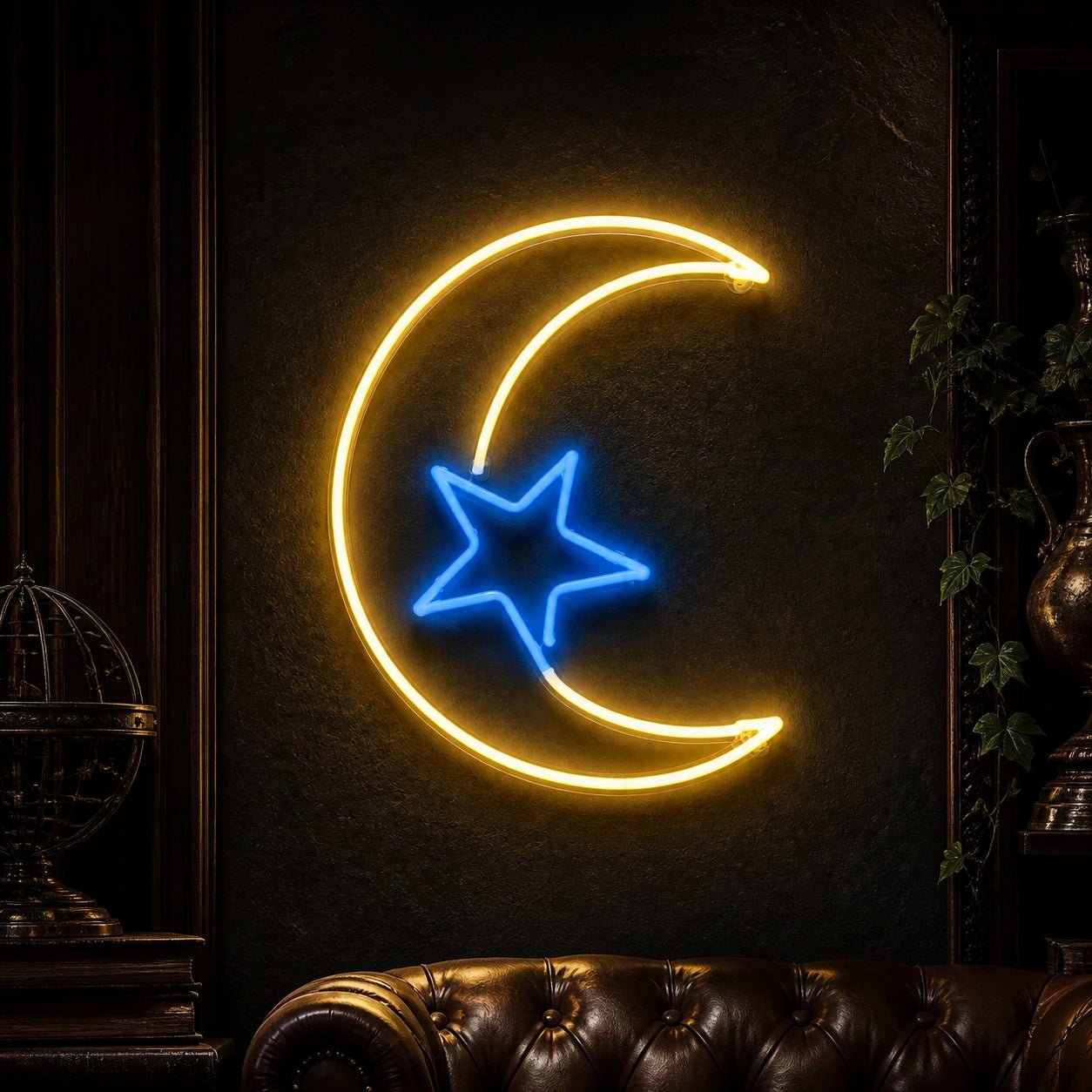 Crescent Moon Center Star Vintage LED Neon Sign - Shineneon
