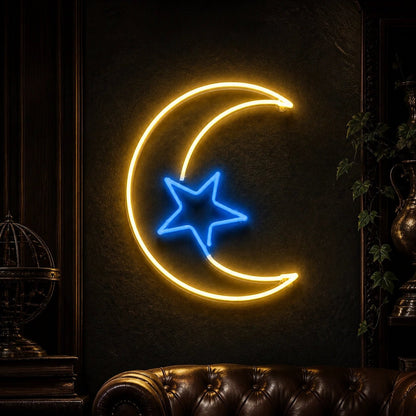 Crescent Moon Center Star Vintage LED Neon Sign - Shineneon