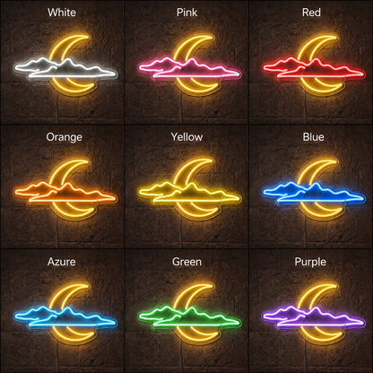 Crescent Moon Cloud LED Neon Sign day and night comparison