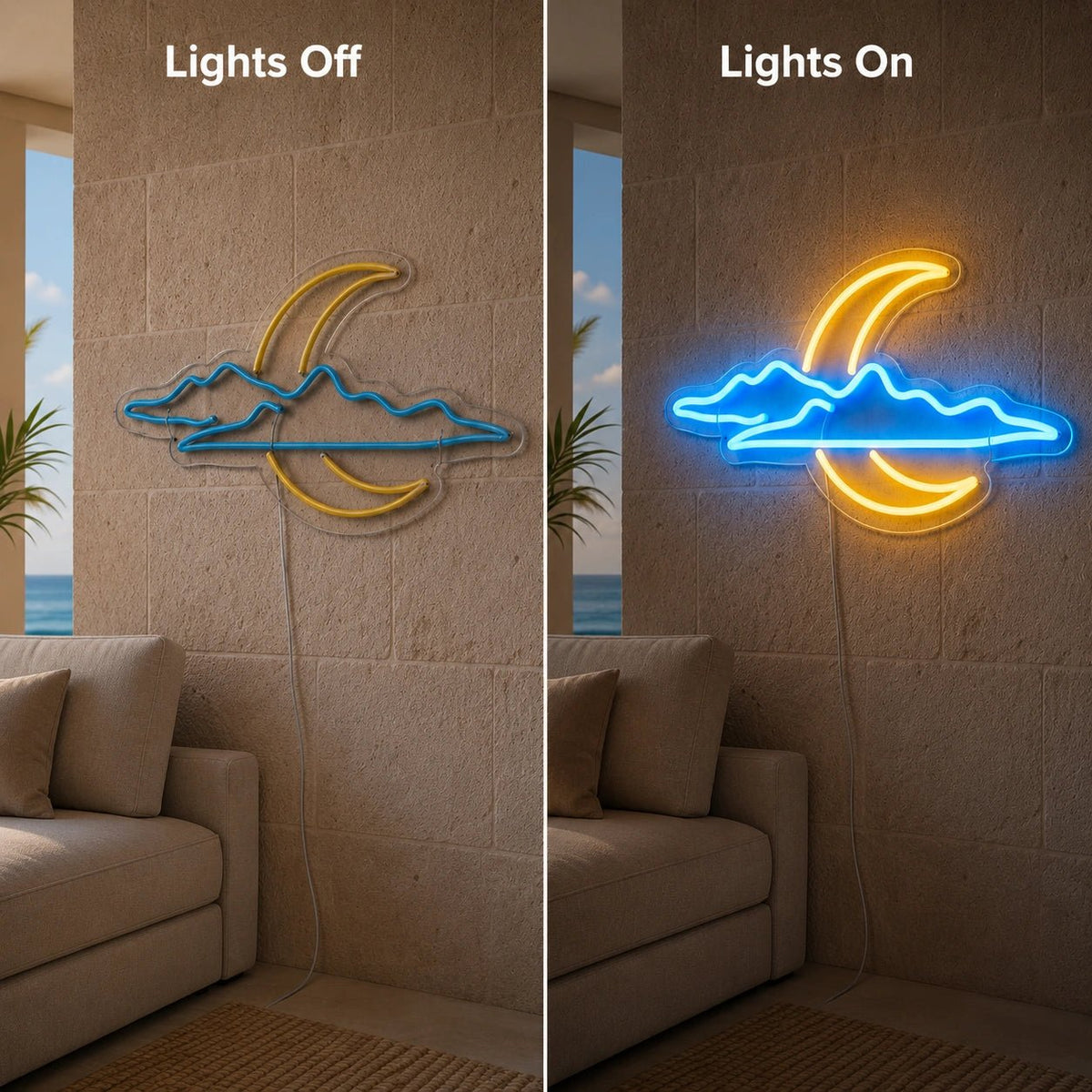 Crescent Moon Cloud LED Neon Sign - Shineneon
