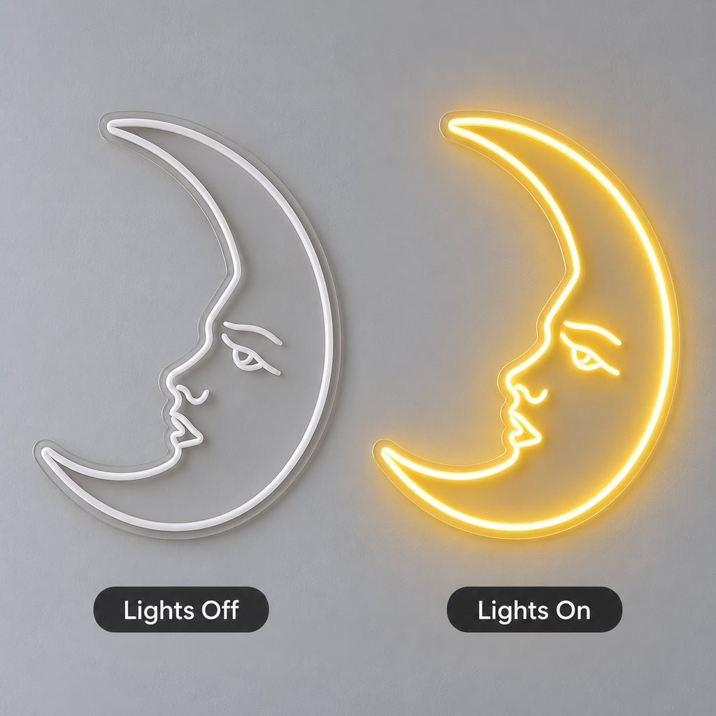 Crescent Moon Face LED Neon Sign - Shineneon