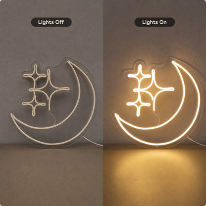 Crescent Moon Line Neon Sign LED Neon Sign day and night comparison