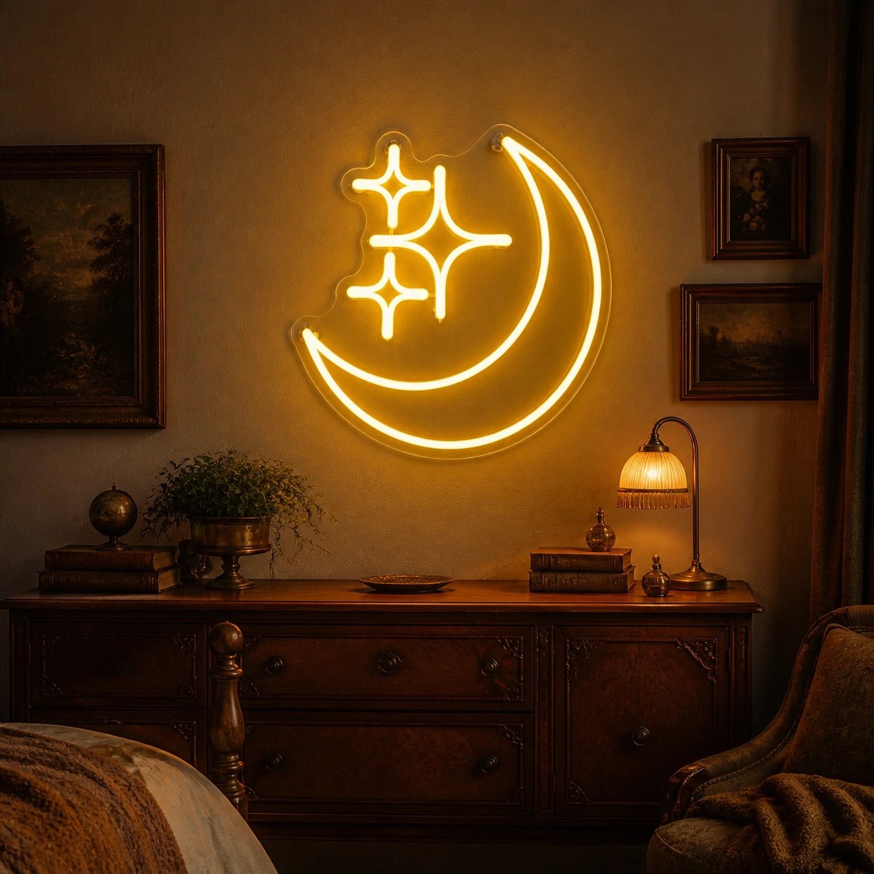 Crescent Moon Three Stars Vintage LED Neon Sign - Shineneon