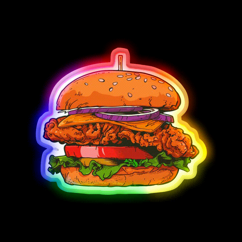Crispy Chicken Burger Fast Food Led Neon Sign For Burger Place Rgb Color
