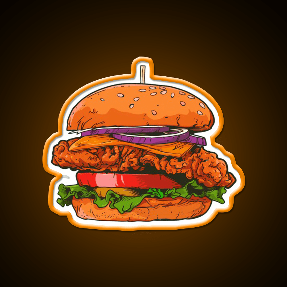 Crispy Chicken Burger Fast Food Led Neon Sign For Burger Place Rgb Color - Shineneon
