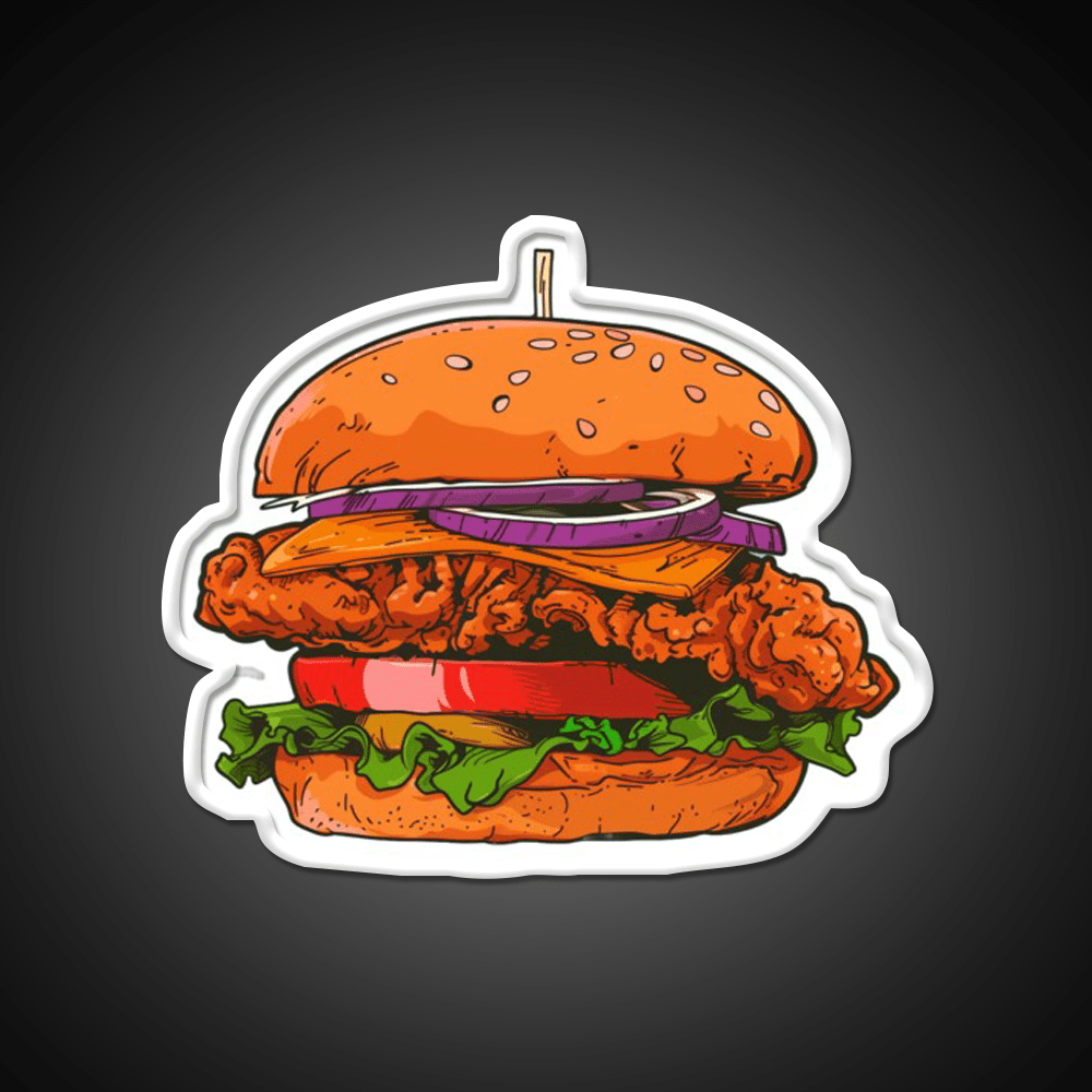 Crispy Chicken Burger Fast Food Led Neon Sign For Burger Place Rgb Color - Shineneon