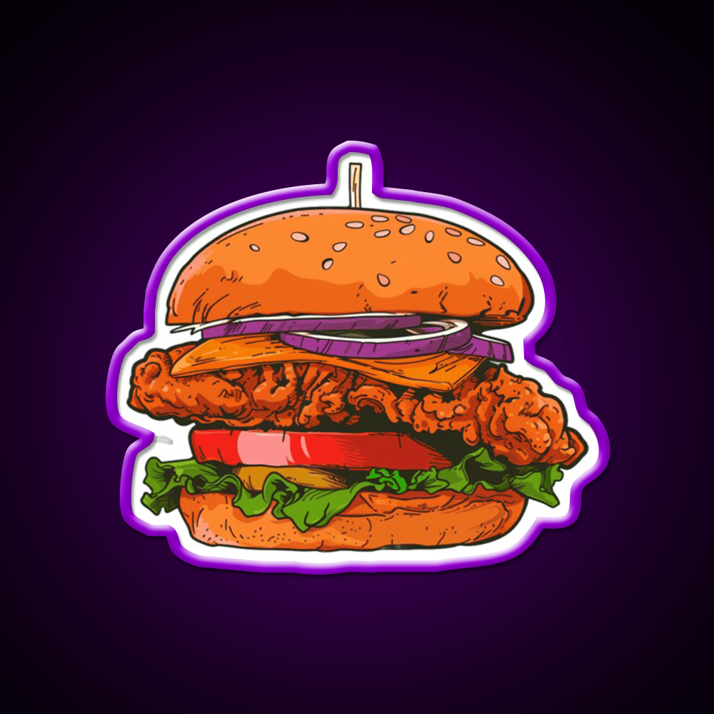 Crispy Chicken Burger Fast Food Led Neon Sign For Burger Place Rgb Color - Shineneon