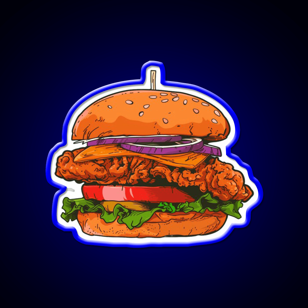 Crispy Chicken Burger Fast Food Led Neon Sign For Burger Place Rgb Color - Shineneon