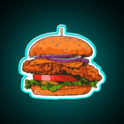 Crispy Chicken Burger Fast Food Led Neon Sign For Burger Place Rgb Color - Shineneon