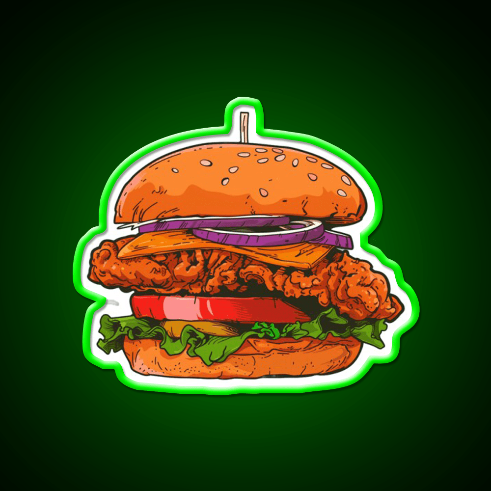 Crispy Chicken Burger Fast Food Led Neon Sign For Burger Place Rgb Color - Shineneon