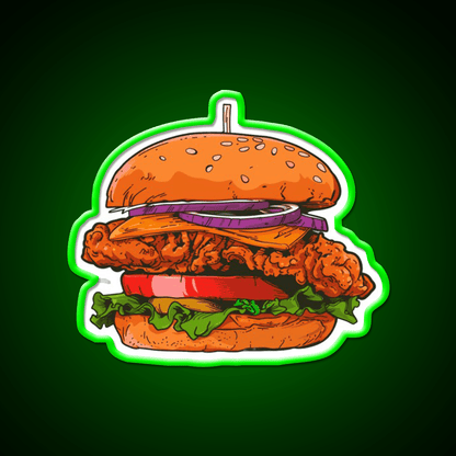 Crispy Chicken Burger Fast Food Led Neon Sign For Burger Place Rgb Color - Shineneon