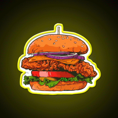 Crispy Chicken Burger Fast Food Led Neon Sign For Burger Place Rgb Color - Custom LED neon sign front view