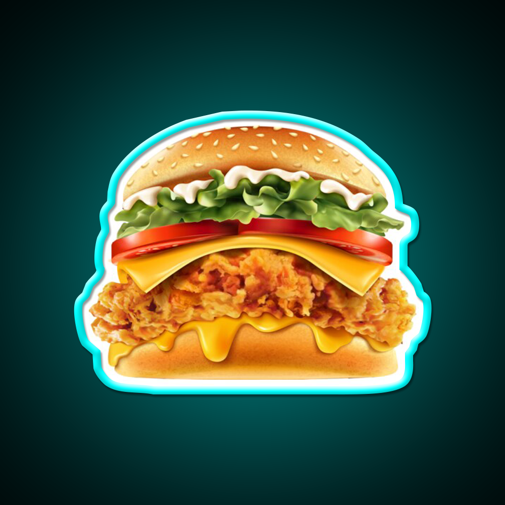 Crispy Chicken Burger With Cheese Fast Food Led Neon Sign For Burger Place Rgb Color