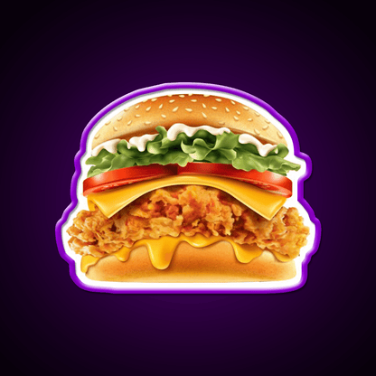 Crispy Chicken Burger With Cheese Fast Food Led Neon Sign For Burger Place Rgb Color - Shineneon