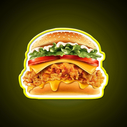 Crispy Chicken Burger With Melted Cheese Snack Food Led Neon Sign Rgb Color - Custom LED neon sign front view
