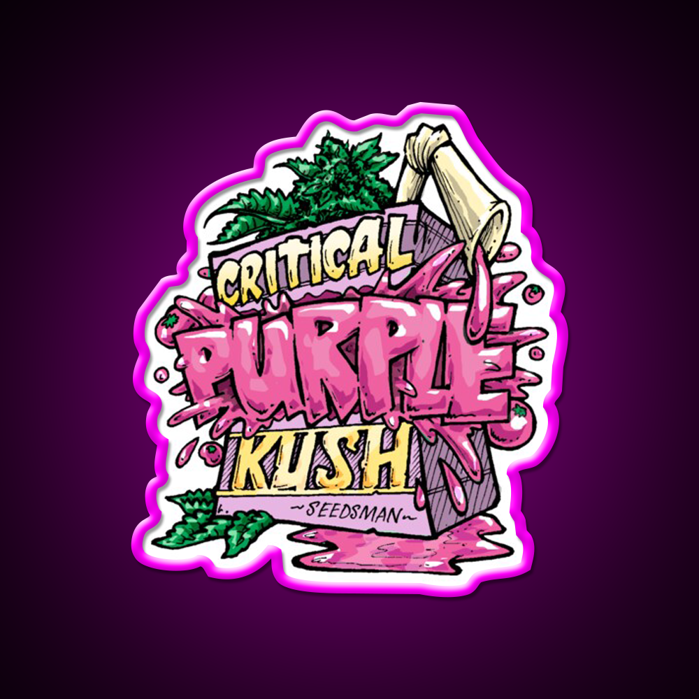 Critical Purple Kush Artwork Hemp Inspired Green Leaf Led Neon Sign Rgb Color - Neon sign mounted on wall in room
