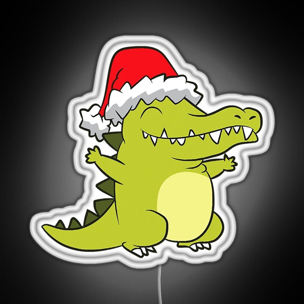 Crocodile With Santa Hat Crocodile Rgb Led Neon Sign Pop Wall Art - Shineneon