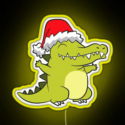 Crocodile With Santa Hat Crocodile Rgb Led Neon Sign Pop Wall Art - Shineneon