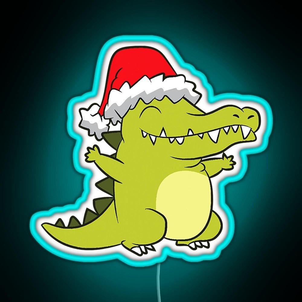Crocodile With Santa Hat Crocodile Rgb Led Neon Sign Pop Wall Art - Shineneon